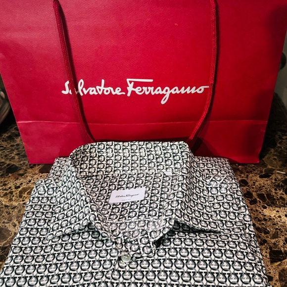Salvatore Ferragamo Black and White Casual Button Down Shirt